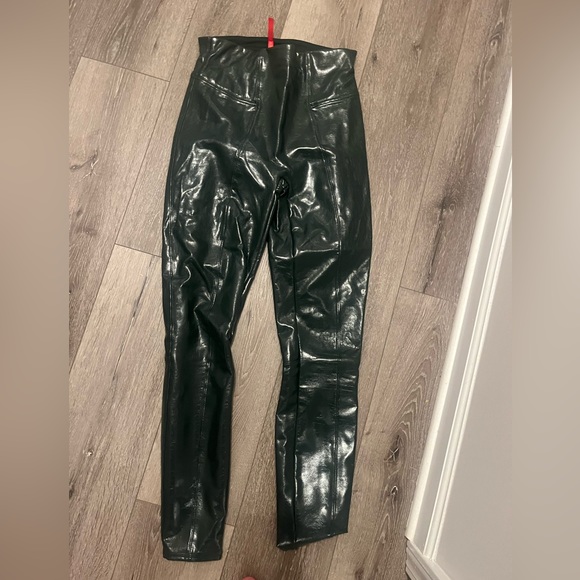 SPANX Faux Patent Leather Leggings Deep Green - Picture 5 of 6